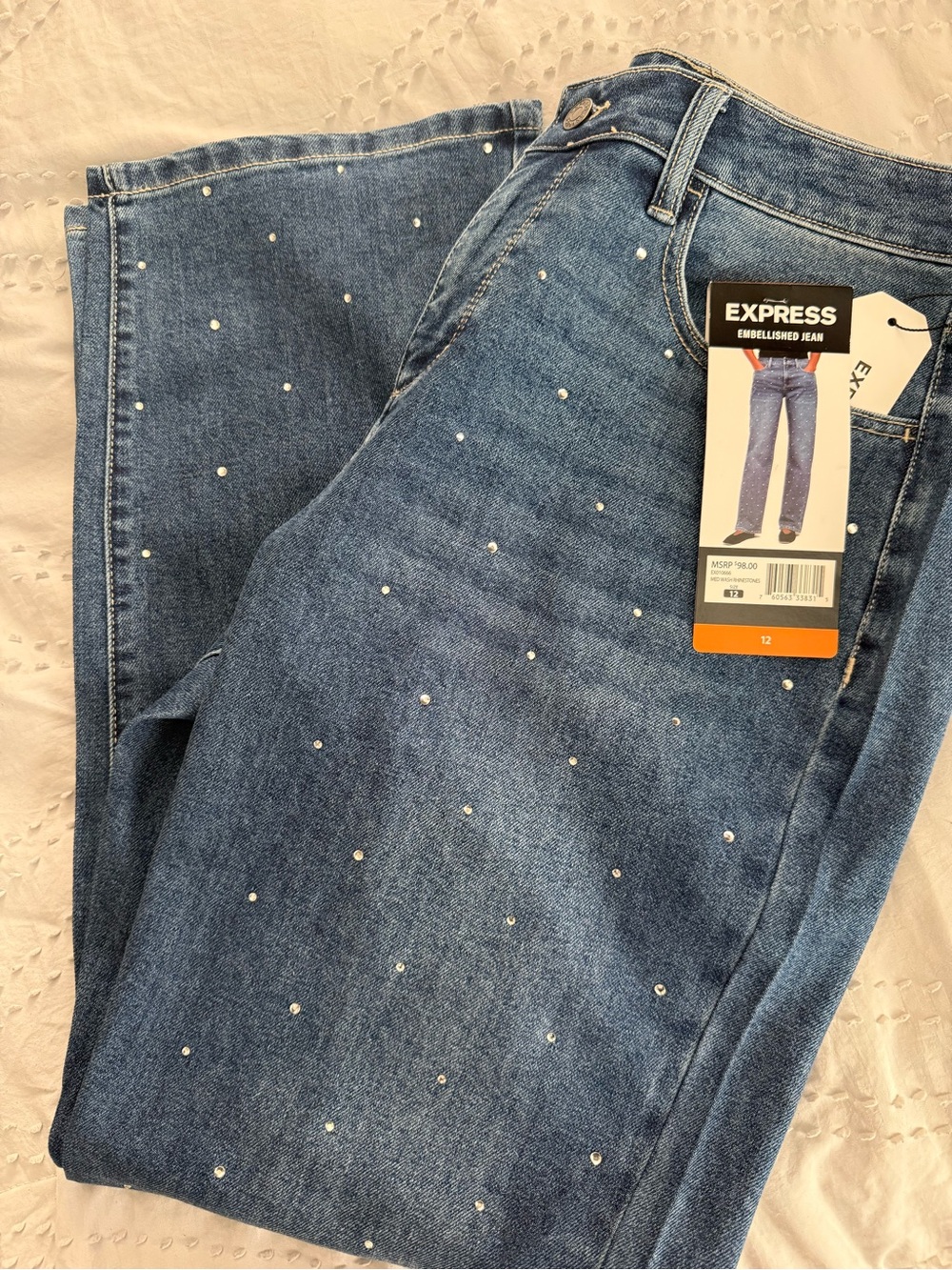 Express Blue Straight-Leg Jeans with Stud Detailing